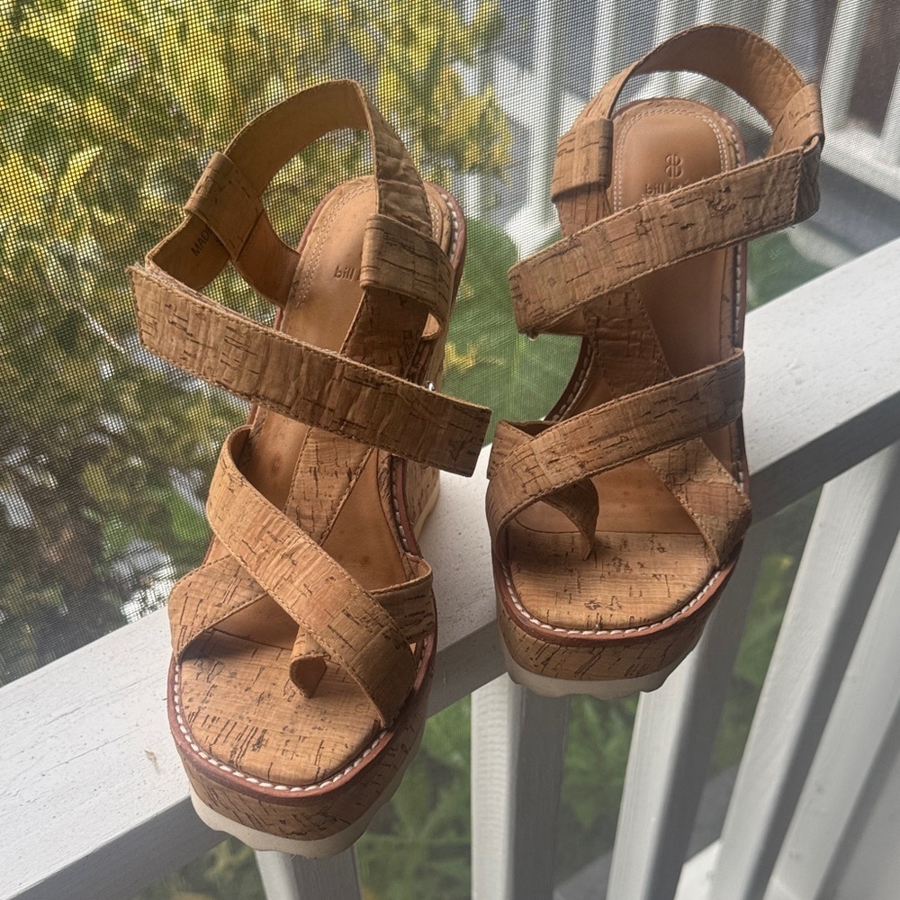 Bill Blass Rae Wedge Sandals In Tan Cork
